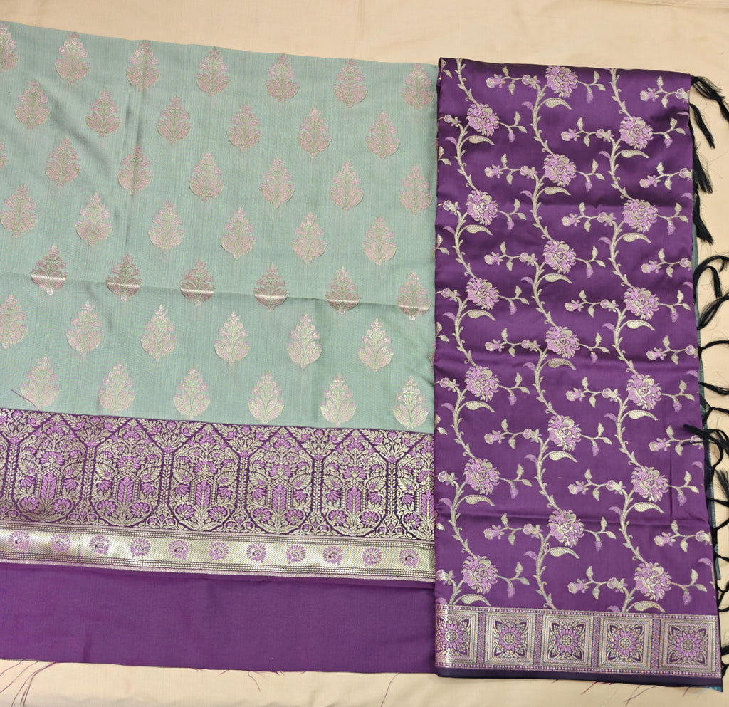 Banarasi Purple Sea Green Silk