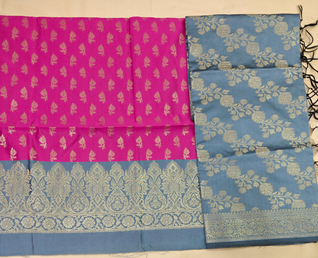 Banarasi Rani Grey Silk Suit