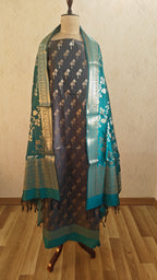 Dark Grey Green Silk Suit Set