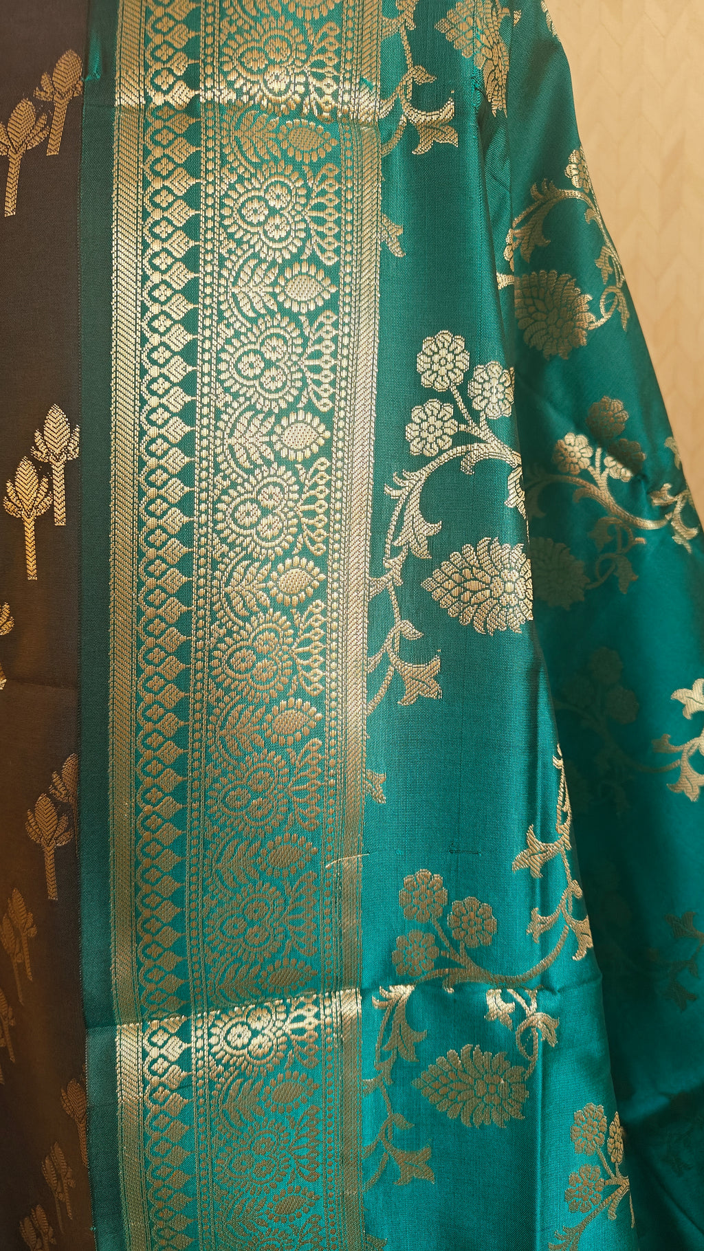 Dark Grey Green Silk Suit Set