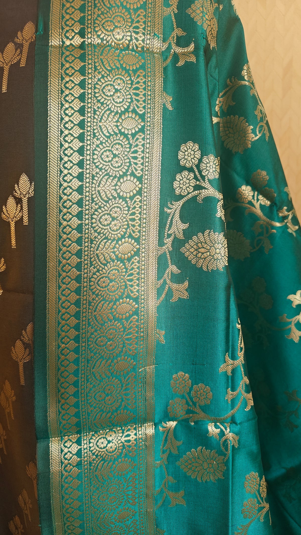 Dark Grey Green Silk Suit Set