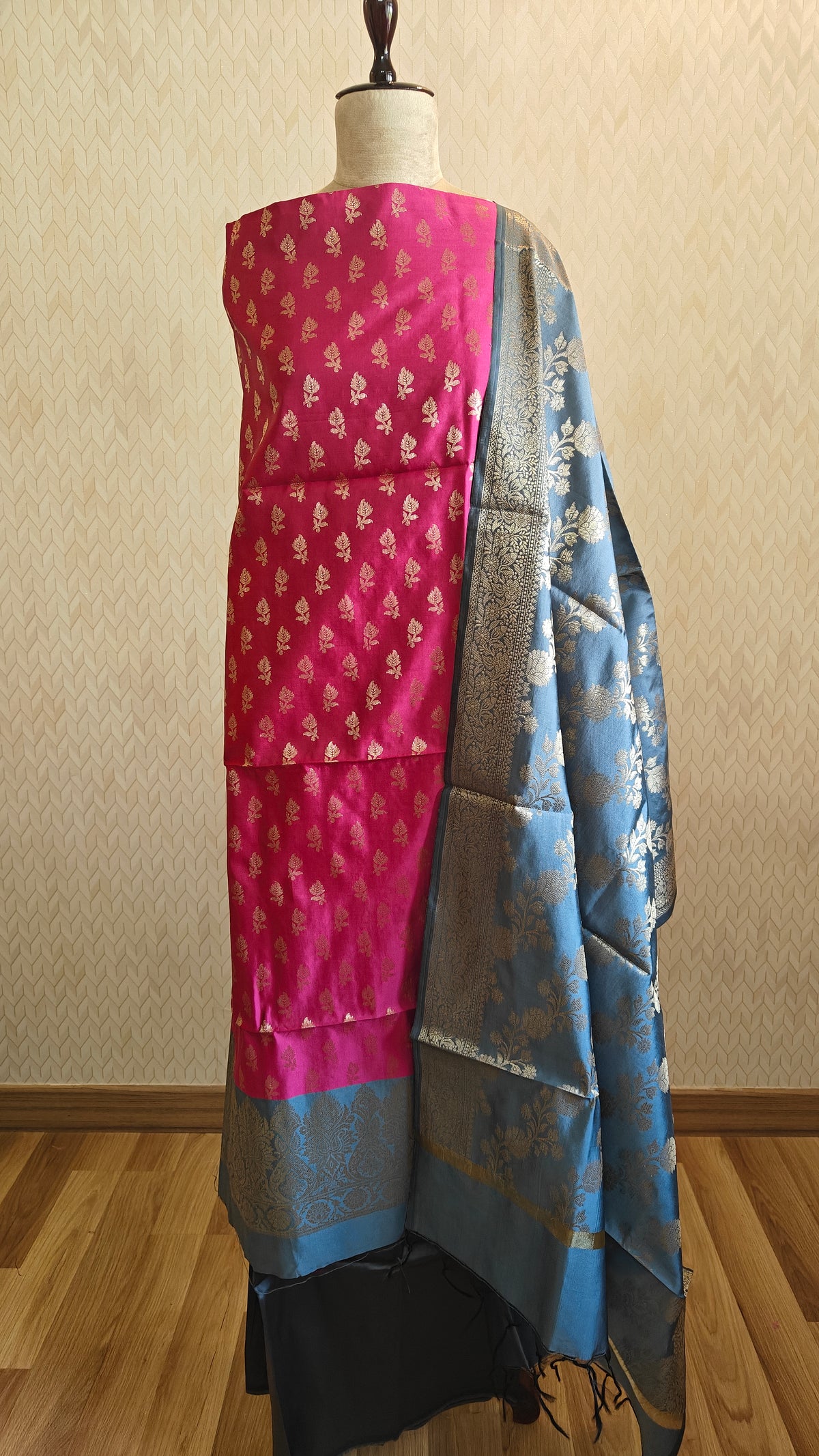 Banarasi Rani Grey Silk Suit