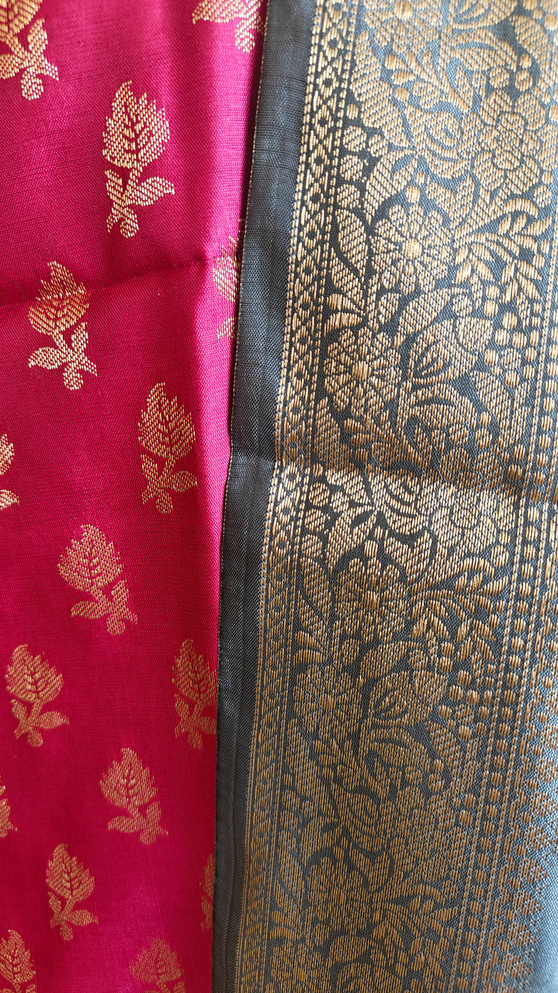 Banarasi Rani Grey Silk Suit