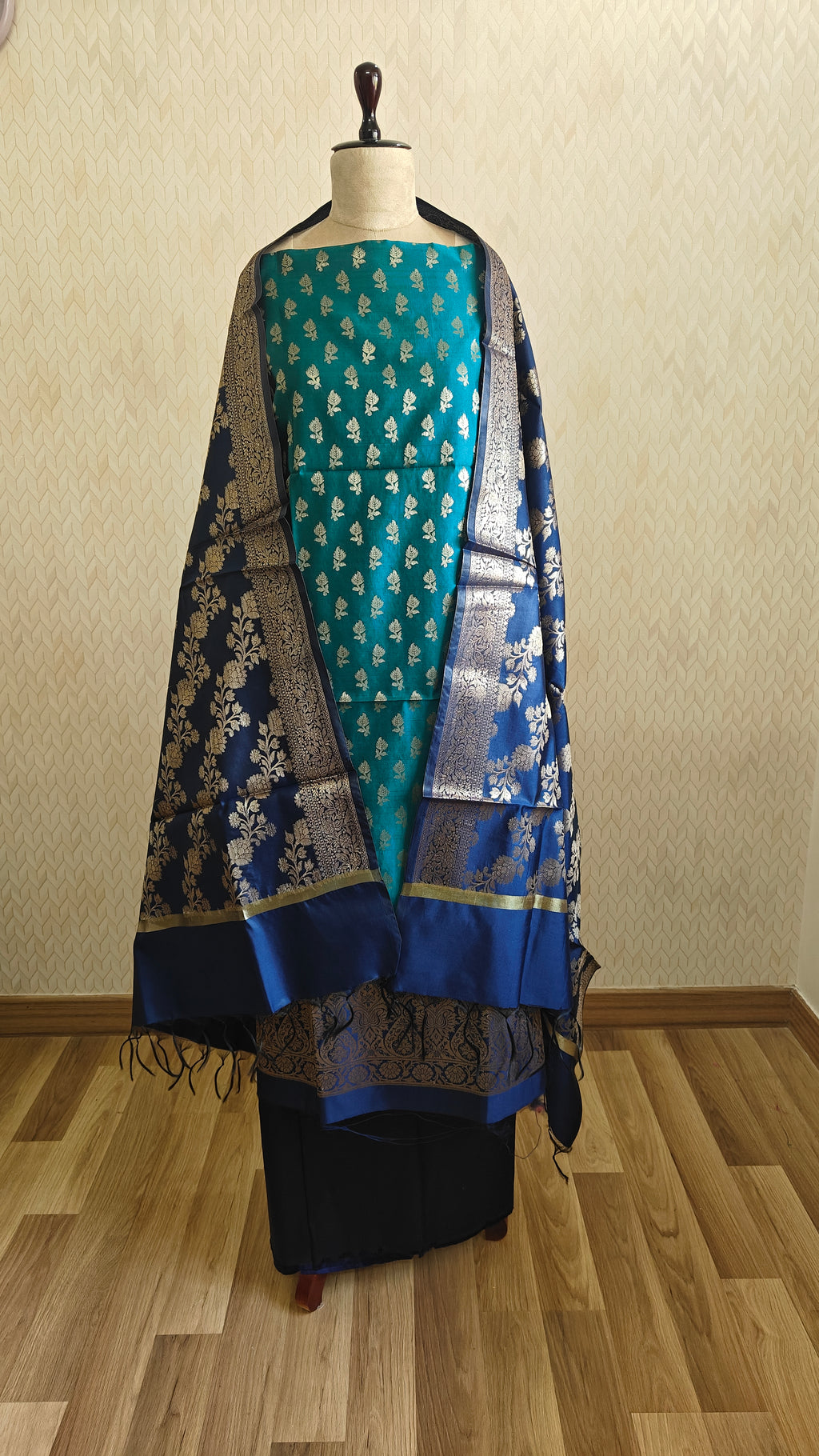 Royal Blue Green Silk Suit Set