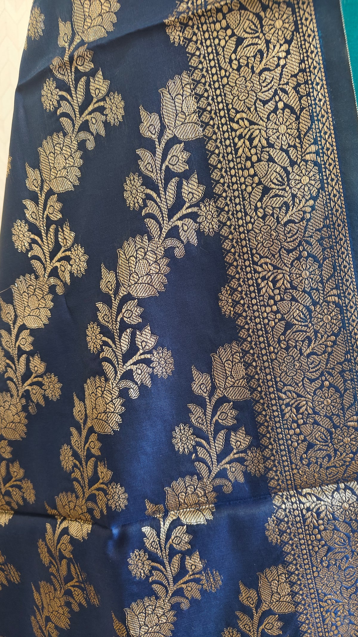 Royal Blue Green Silk Suit Set