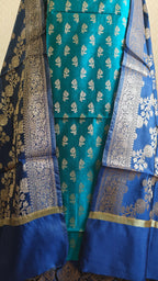 Royal Blue Green Silk Suit Set