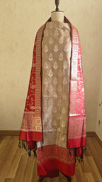 Red Cream Silk Suit Meenakari