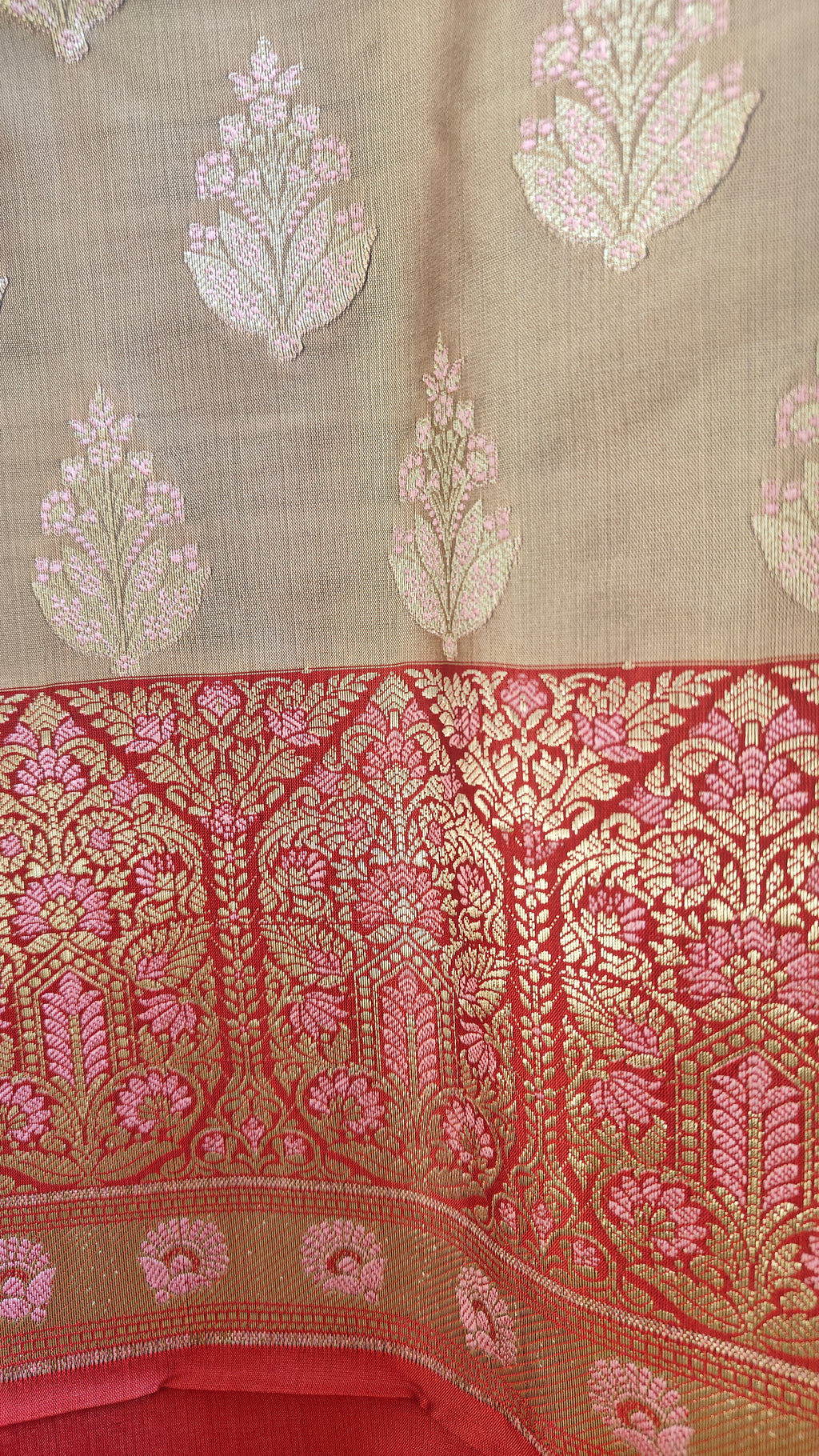 Red Cream Silk Suit Meenakari