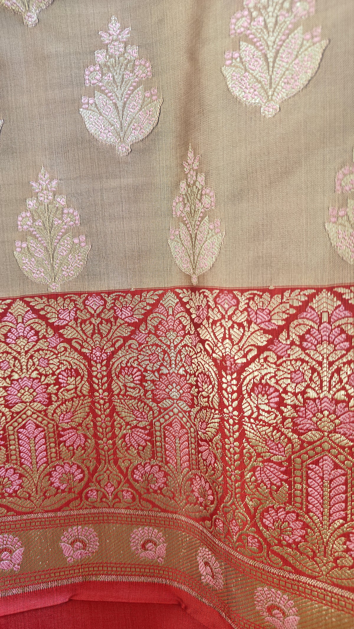 Red Cream Silk Suit Meenakari