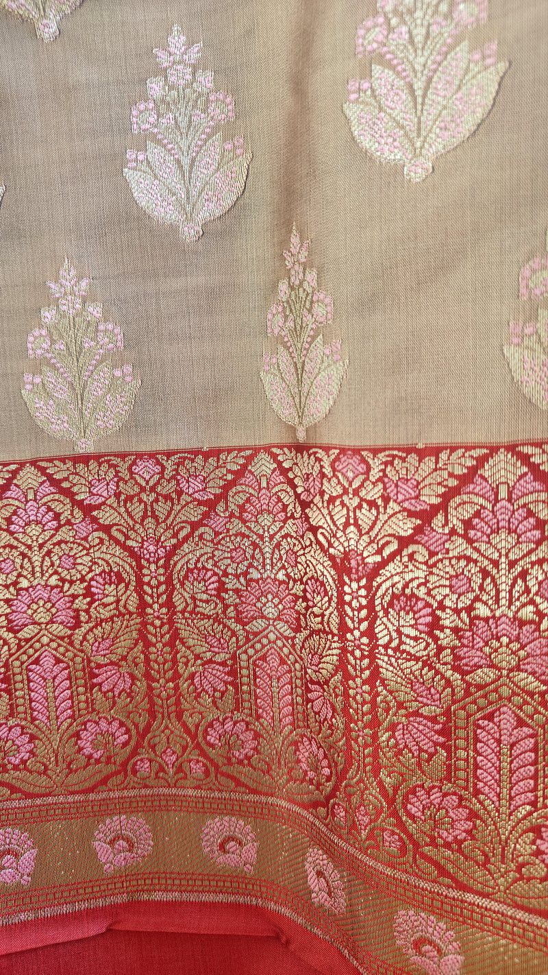 Red Cream Silk Suit Meenakari