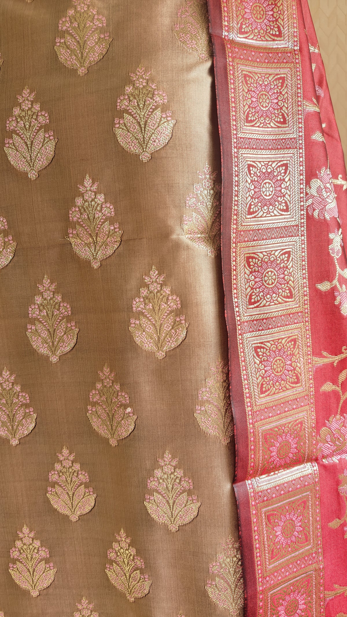 Red Cream Silk Suit Meenakari