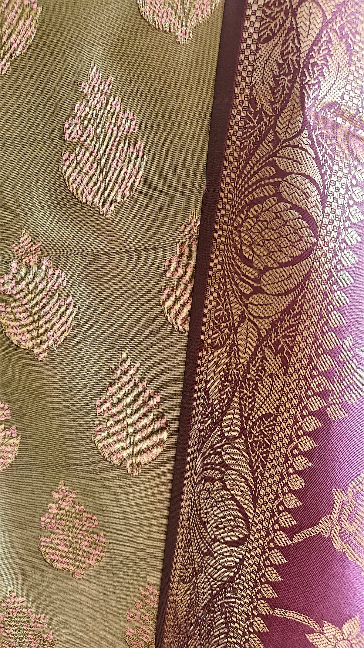 Banarasi Purple Sea Green Silk