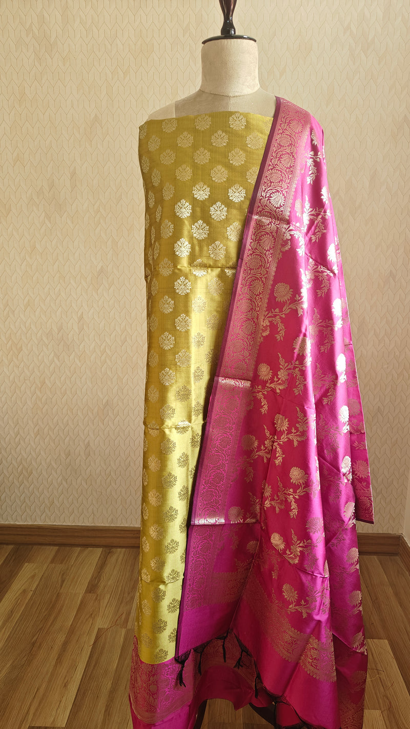 Banarasi Golden Pink Silk Suit