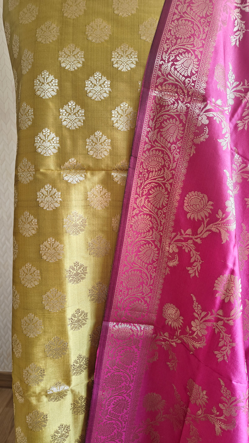 Banarasi Golden Pink Silk Suit