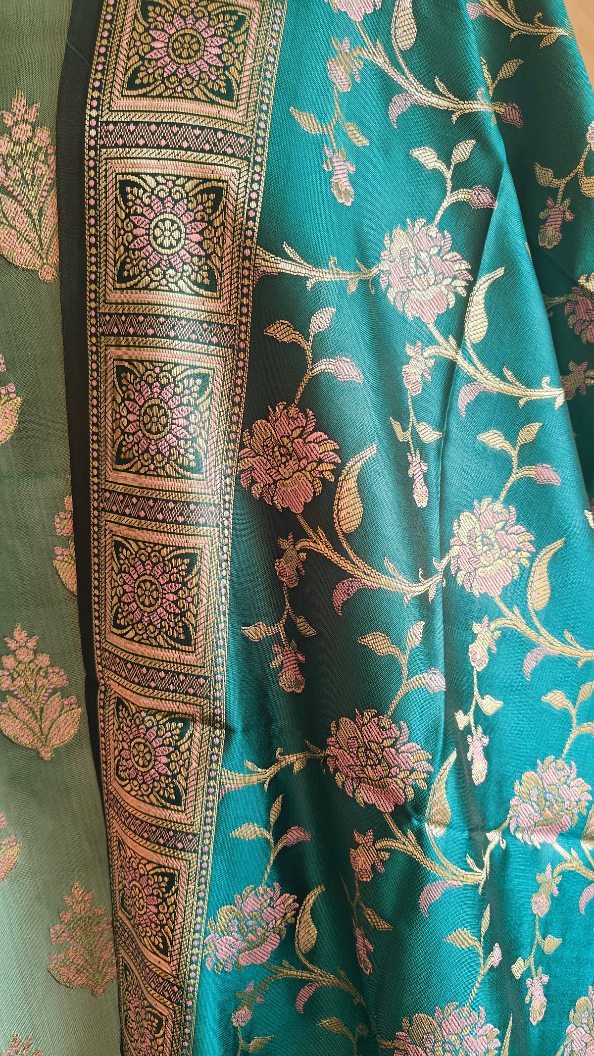 Ferozi Silk Suit with Meenakari