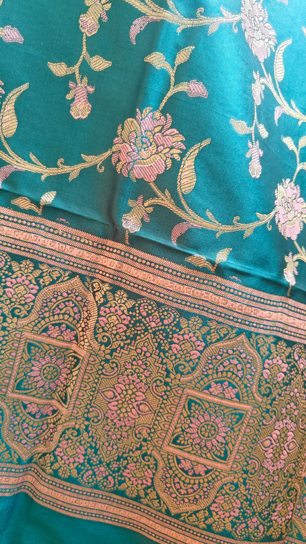 Ferozi Silk Suit with Meenakari