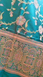 Ferozi Silk Suit with Meenakari