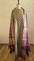 Banarasi Olive Purple Silk Suit