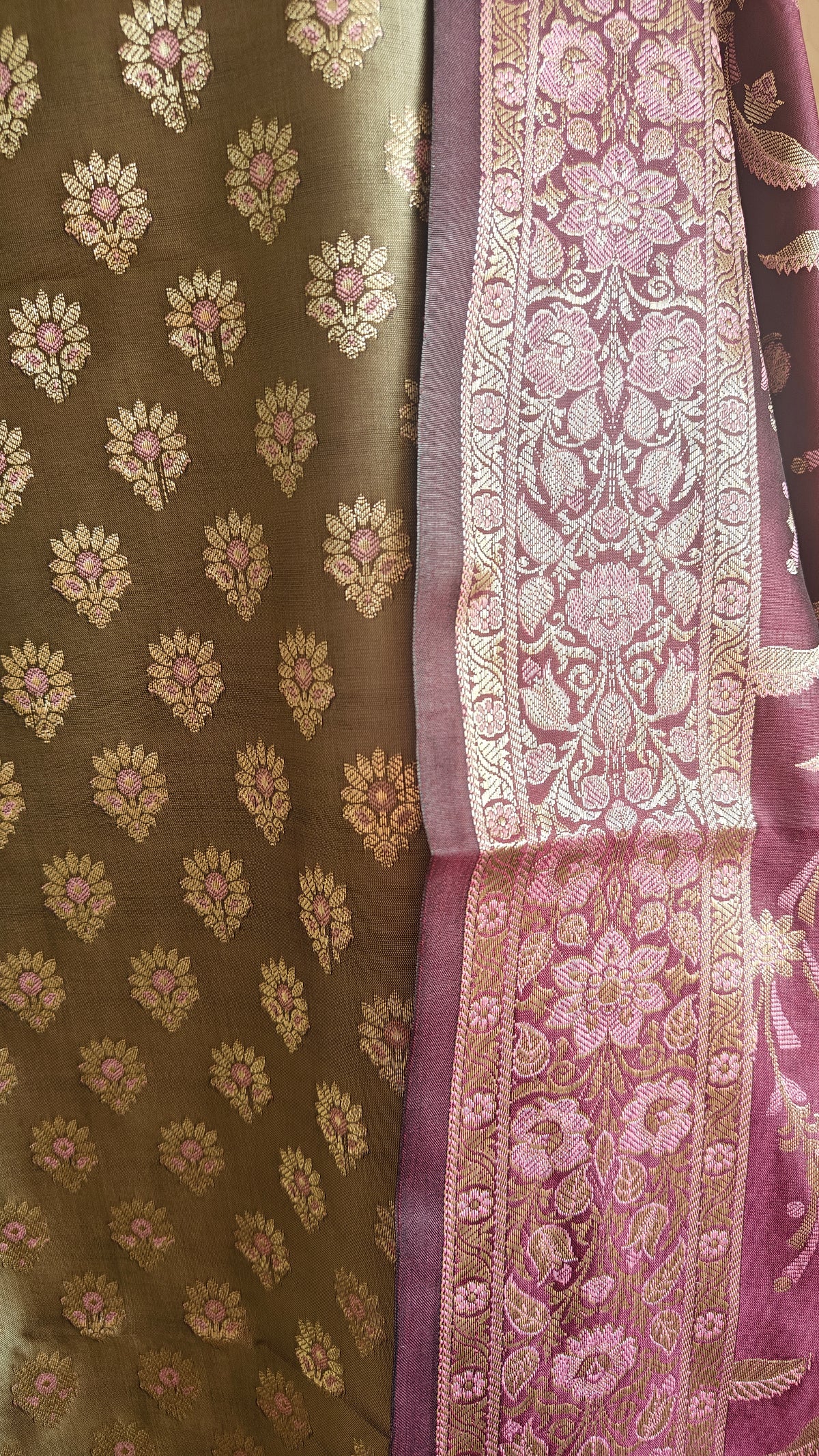 Banarasi Olive Purple Silk Suit