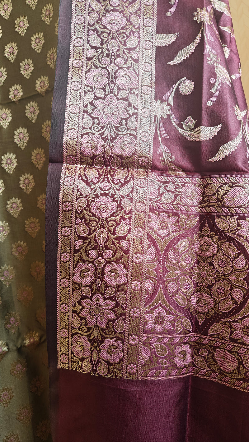 Banarasi Olive Purple Silk Suit