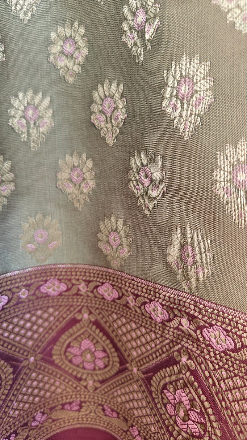 Banarasi Olive Purple Silk Suit