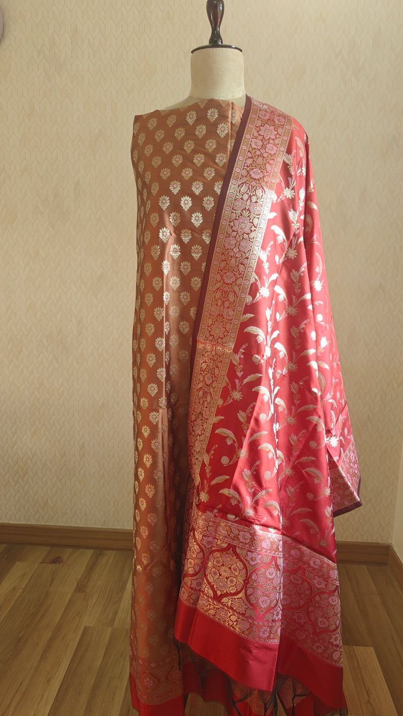 Banarasi Red Rust Silk Suit