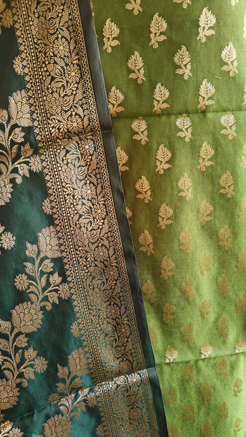 Green Contrast Silk Suit Banarasi