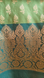 Green Contrast Silk Suit Banarasi