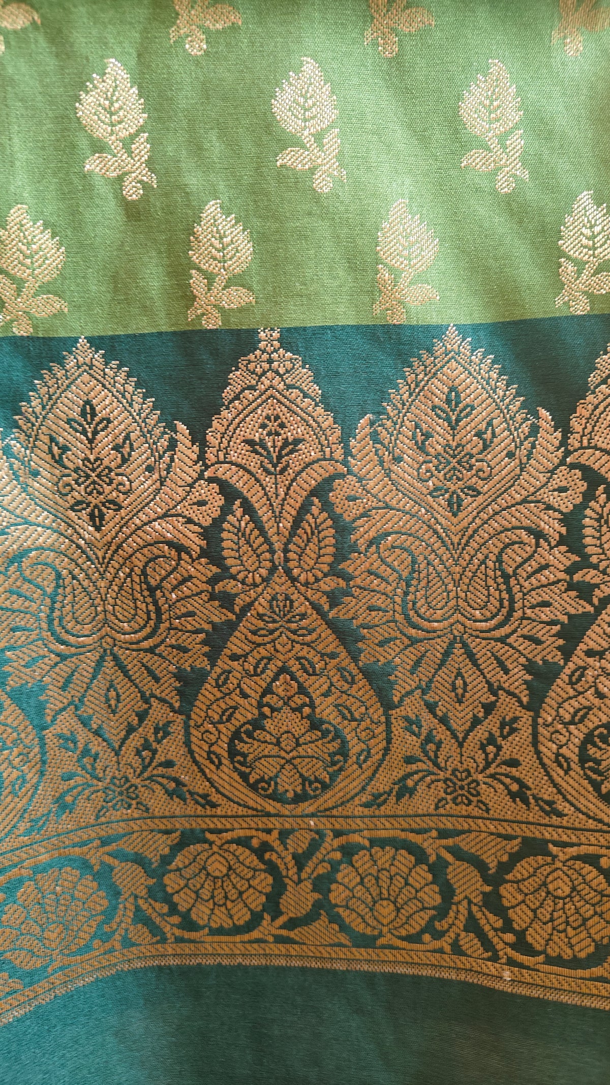 Green Contrast Silk Suit Banarasi