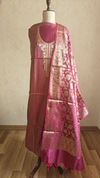 Wine Katan Suit with Golden Zari