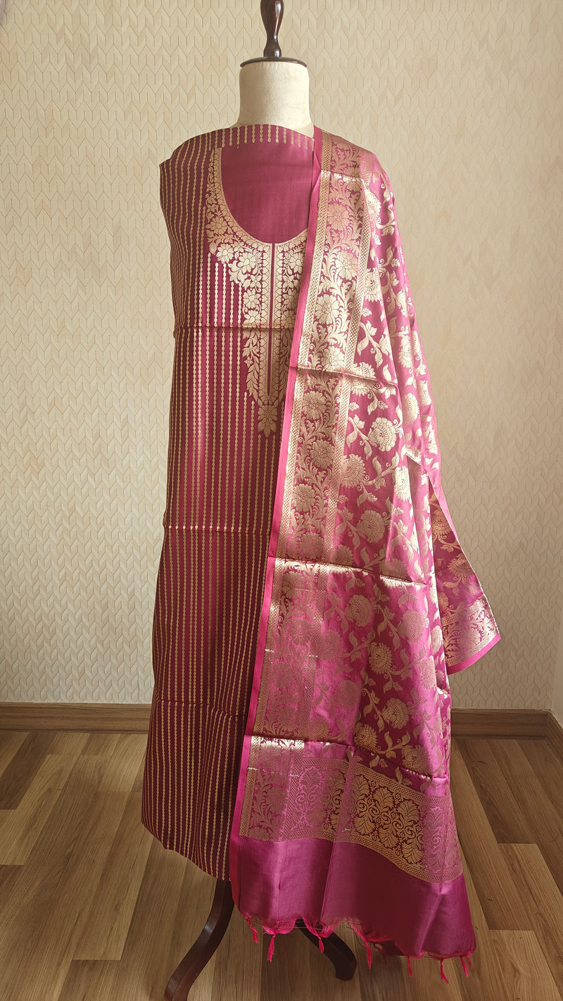 Wine Katan Suit with Golden Zari