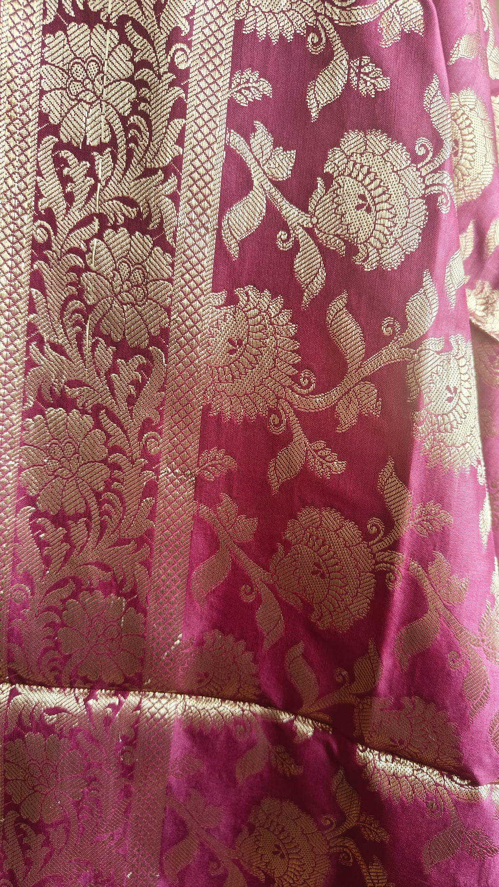 Wine Katan Suit with Golden Zari