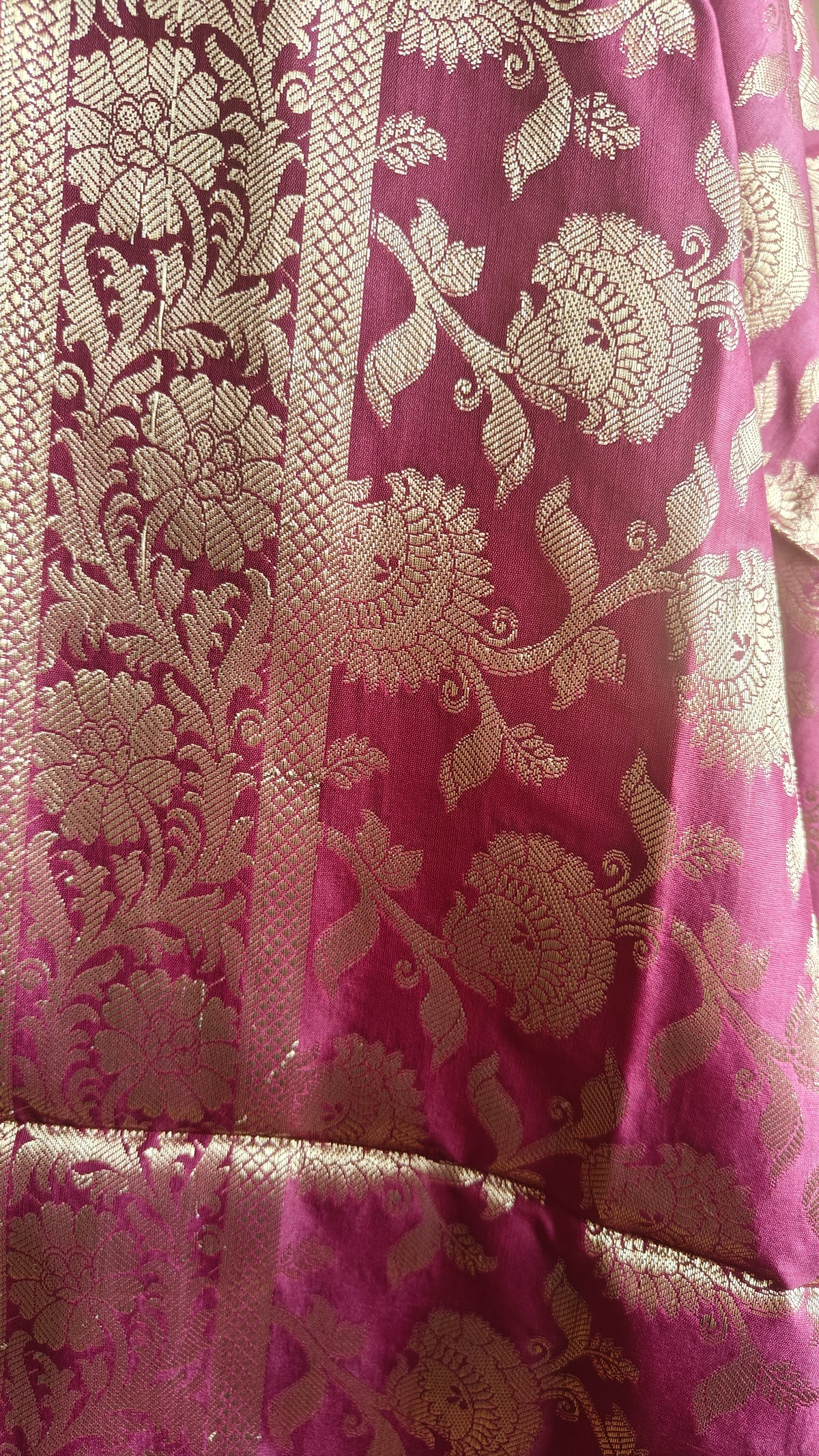 Wine Katan Suit with Golden Zari