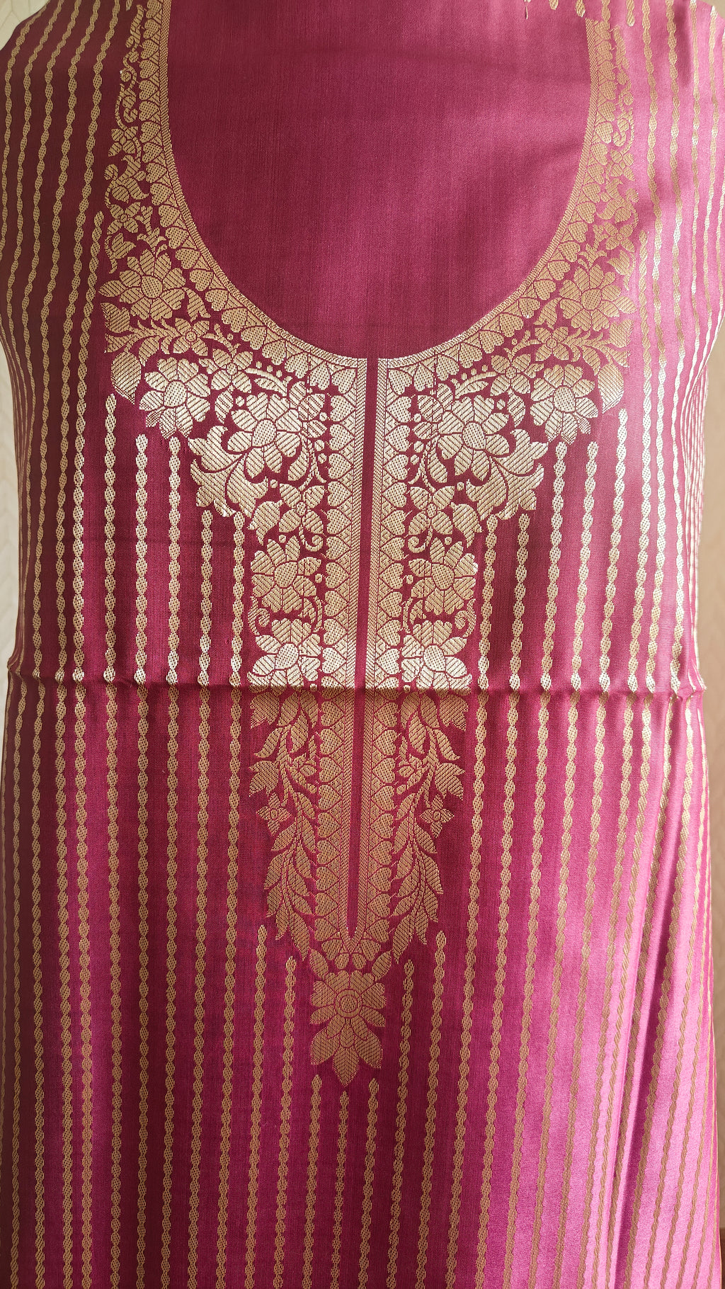 Wine Katan Suit with Golden Zari