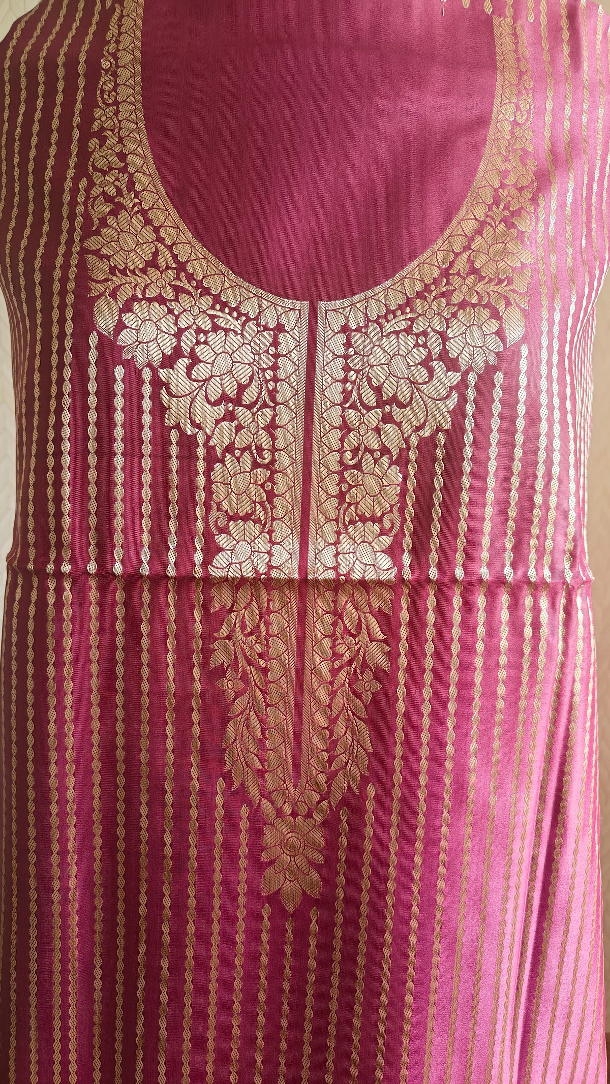 Wine Katan Suit with Golden Zari