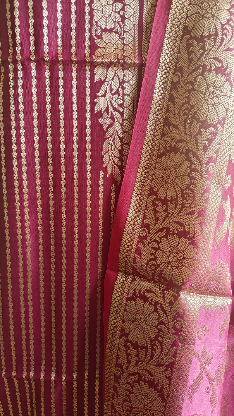 Wine Katan Suit with Golden Zari