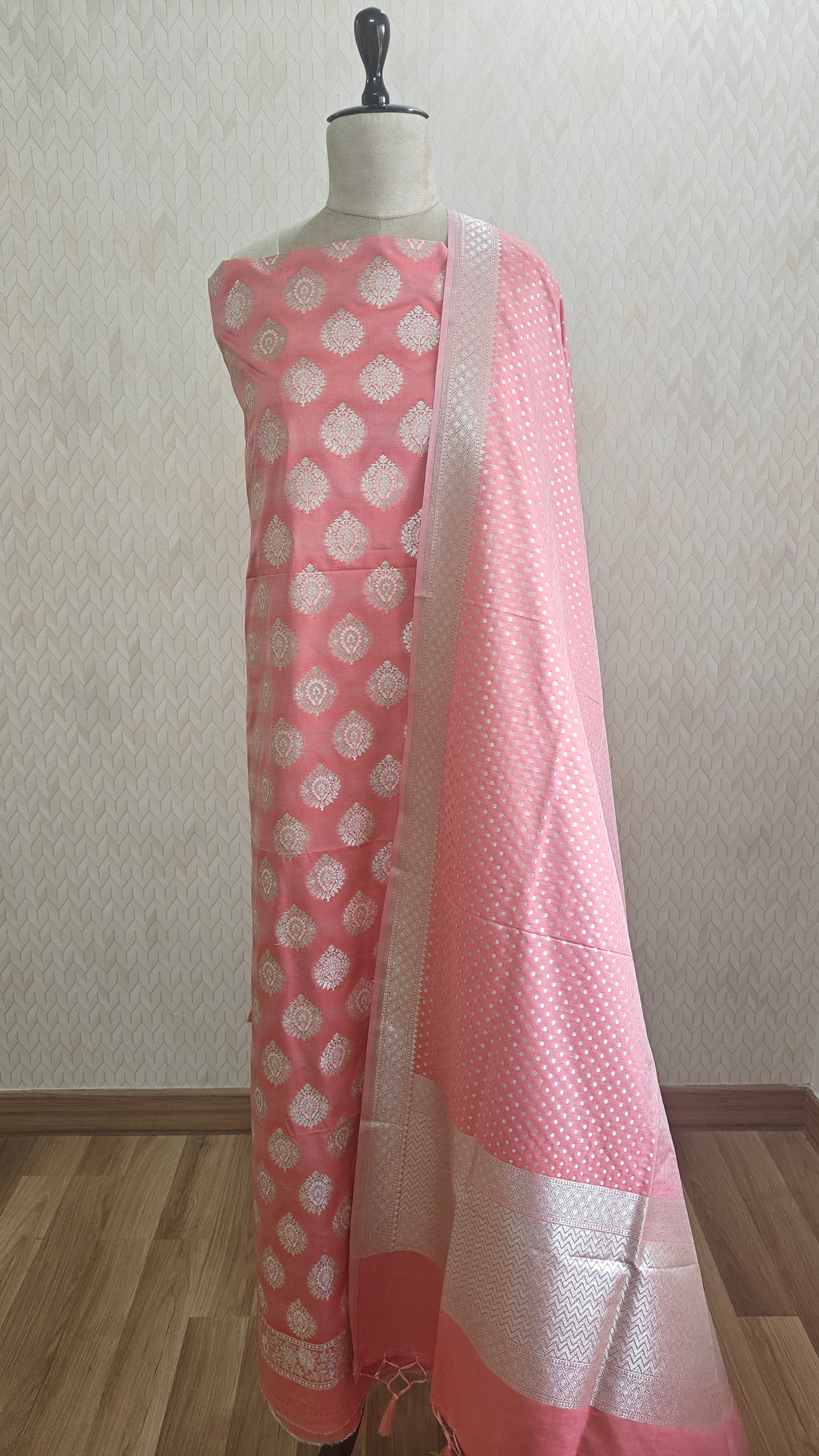 Coral Zari Silk Suit