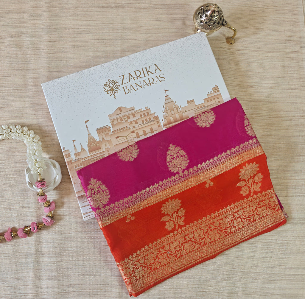 Orange Magenta Banarasi Soft Silk