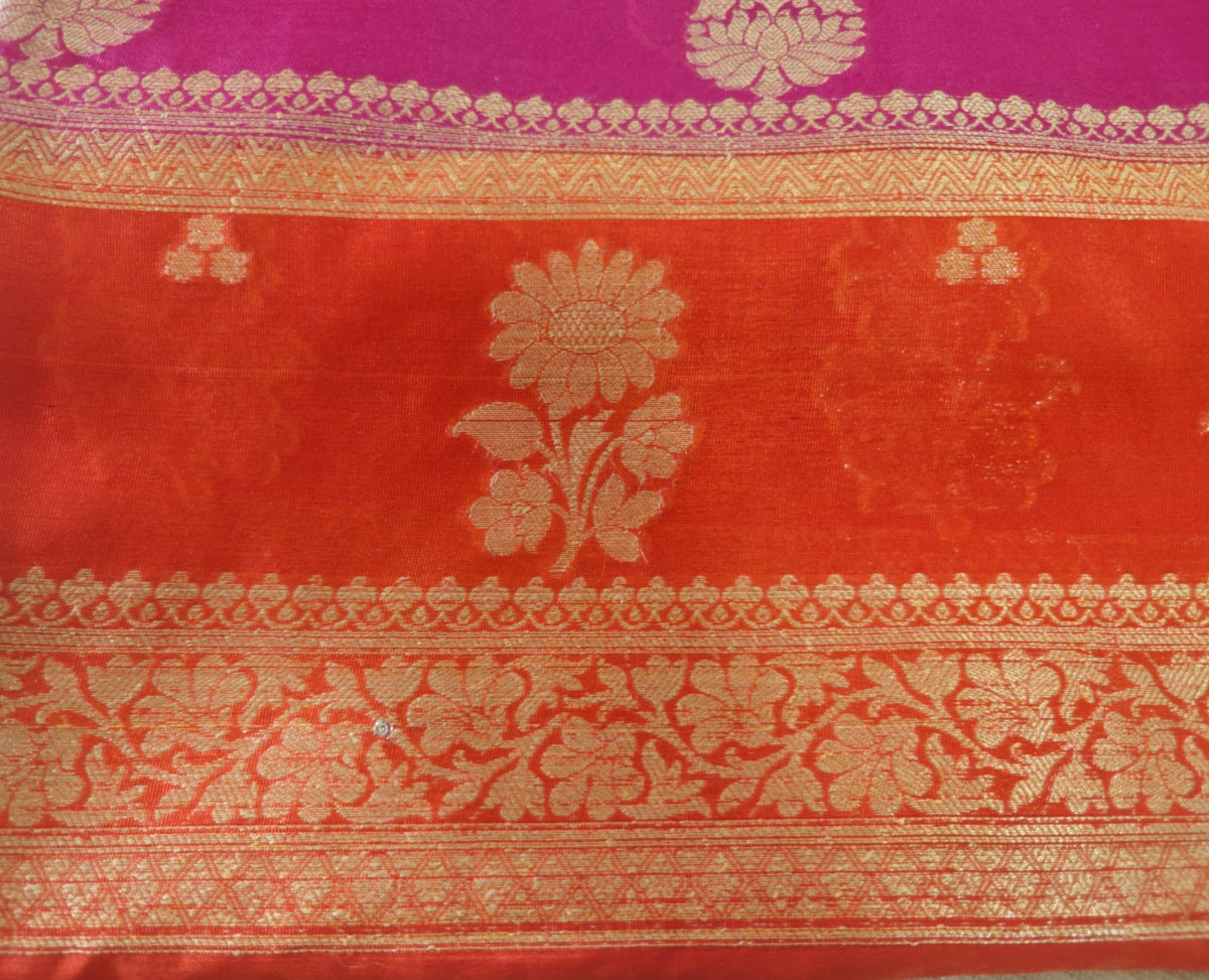 Orange Magenta Banarasi Soft Silk