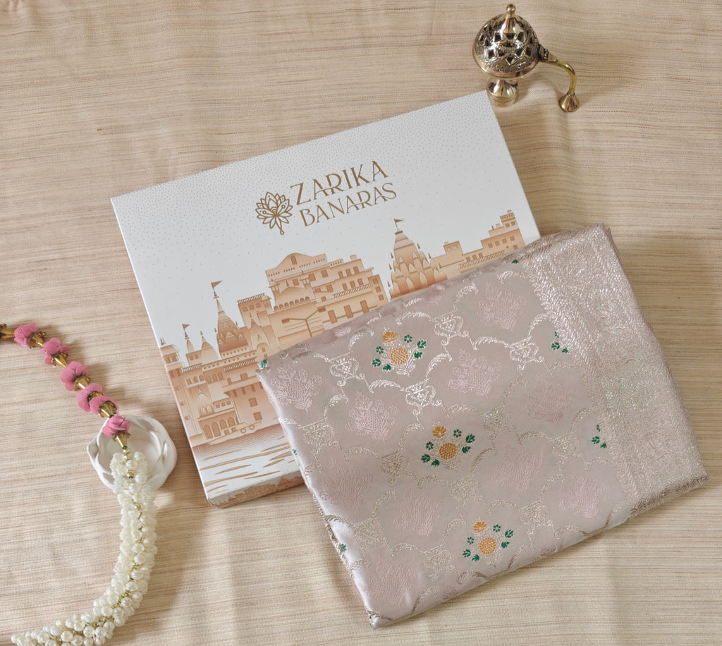 Pastel Katan Tanchoi Meenakari Saree