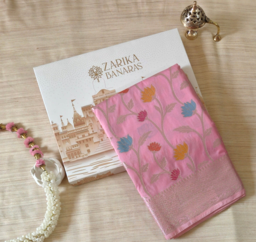 Pastel Pink Cotton Meenakari Jaal Saree