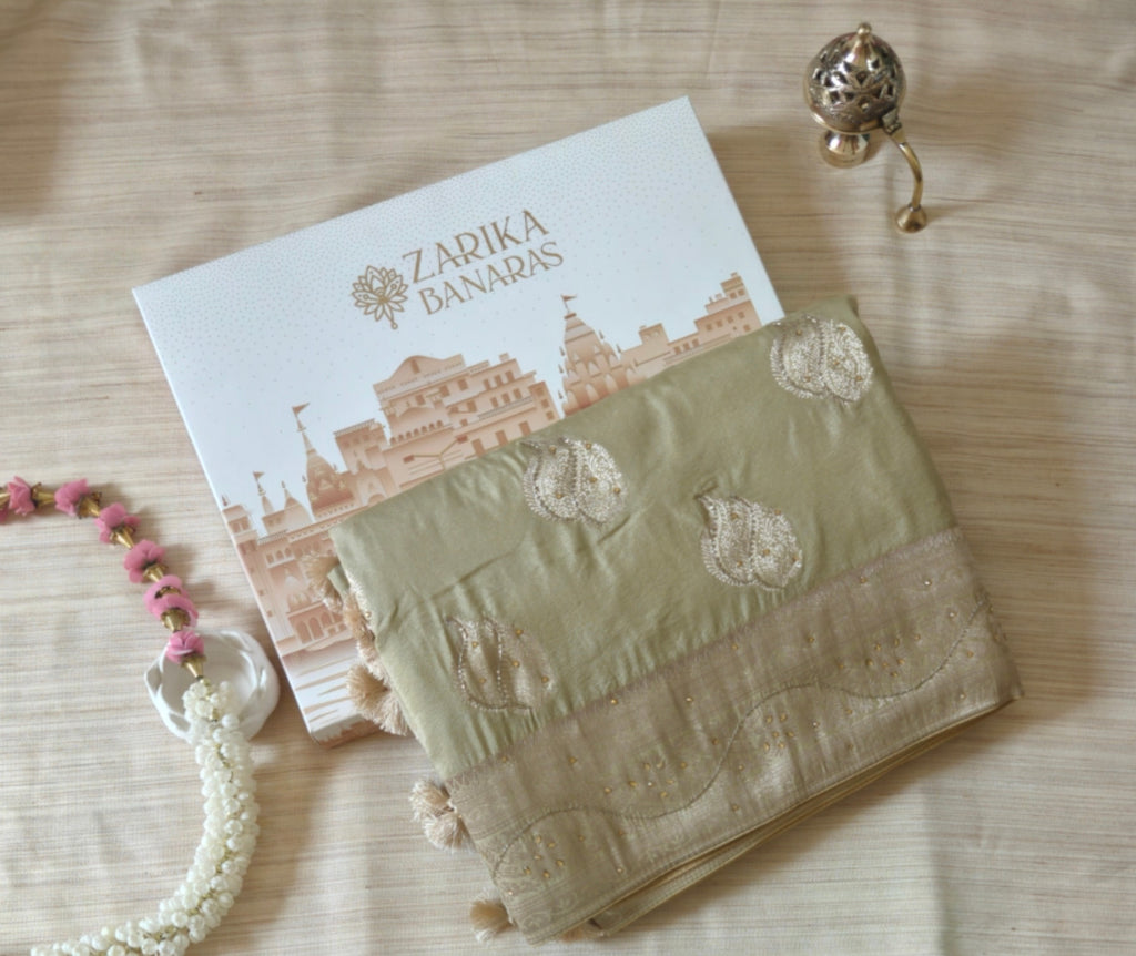 Creme Butter Crepe Handwork Saree
