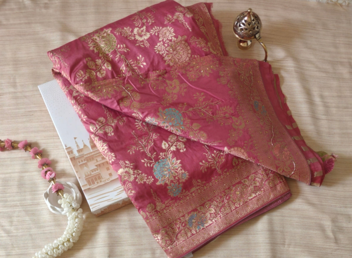 Pink Meenakari Jaal Banarasi Silk