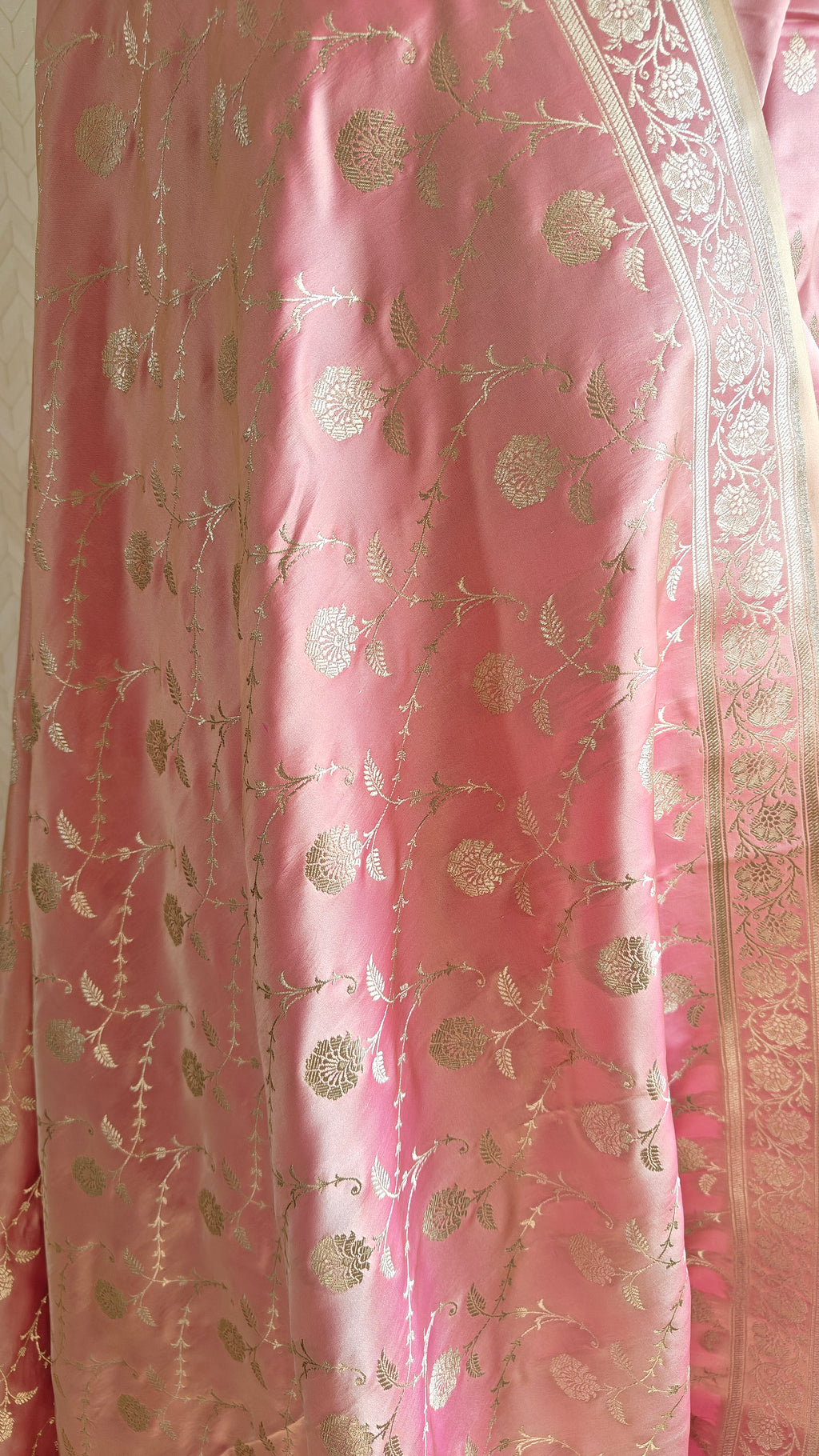 Pastel Pink Katan Suit with Booti
