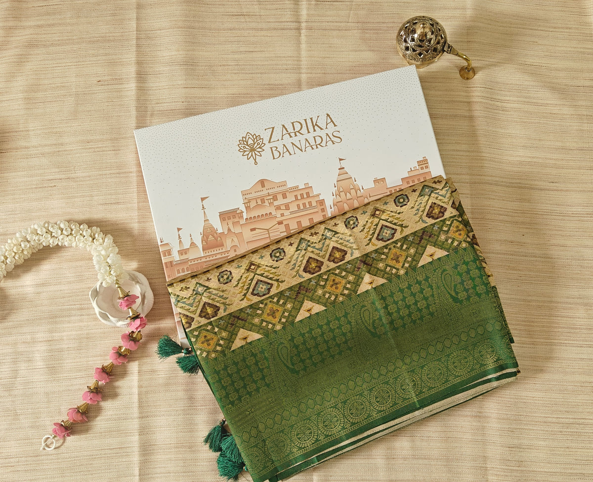 Green Cream Tissue Shimmer Saree