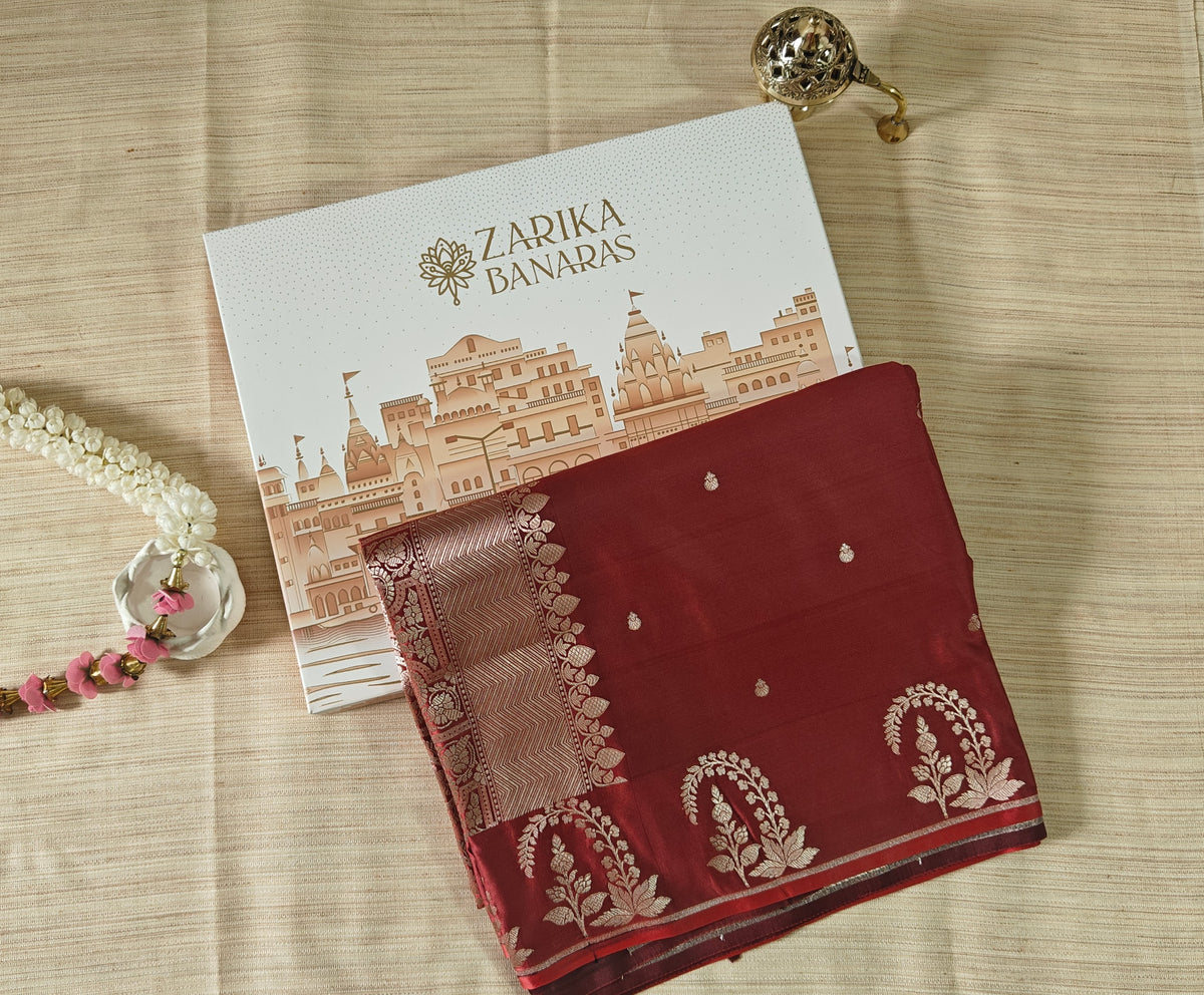 Rust Silk Zari Booti Saree