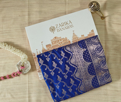 Blue Silk Zari Jaal Saree