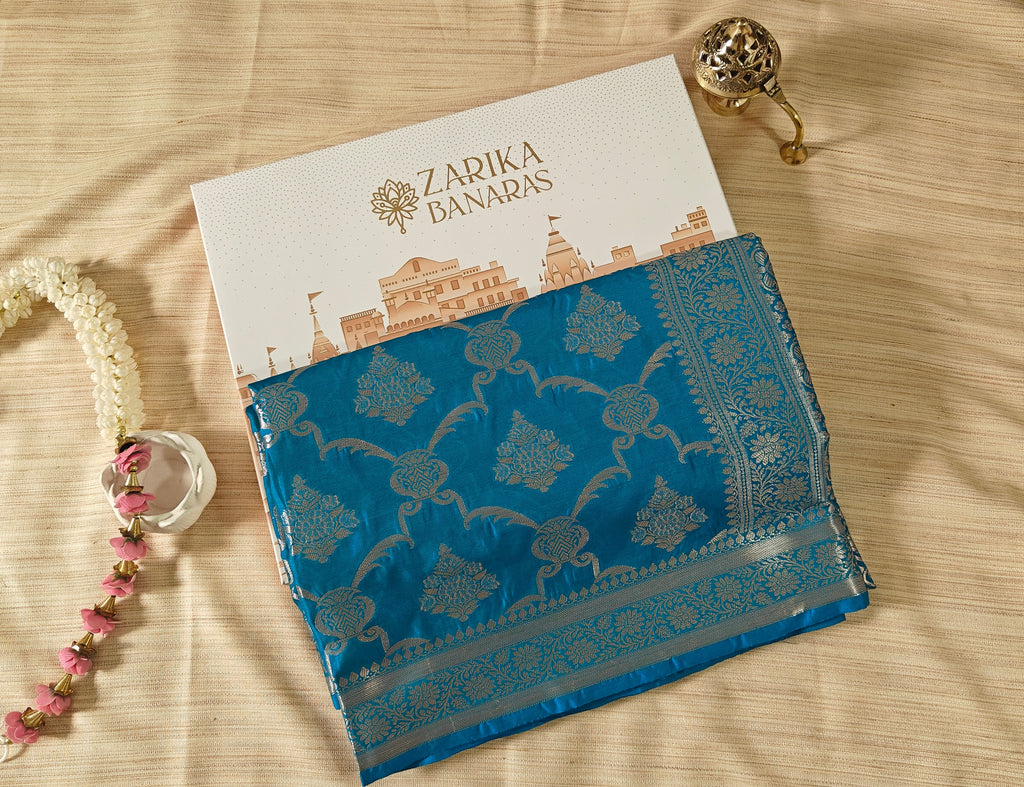 Teal Banarasi Silk saree