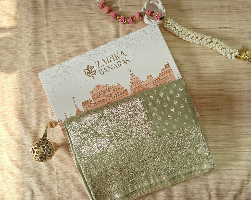 Pastel Green Silver Zari Saree
