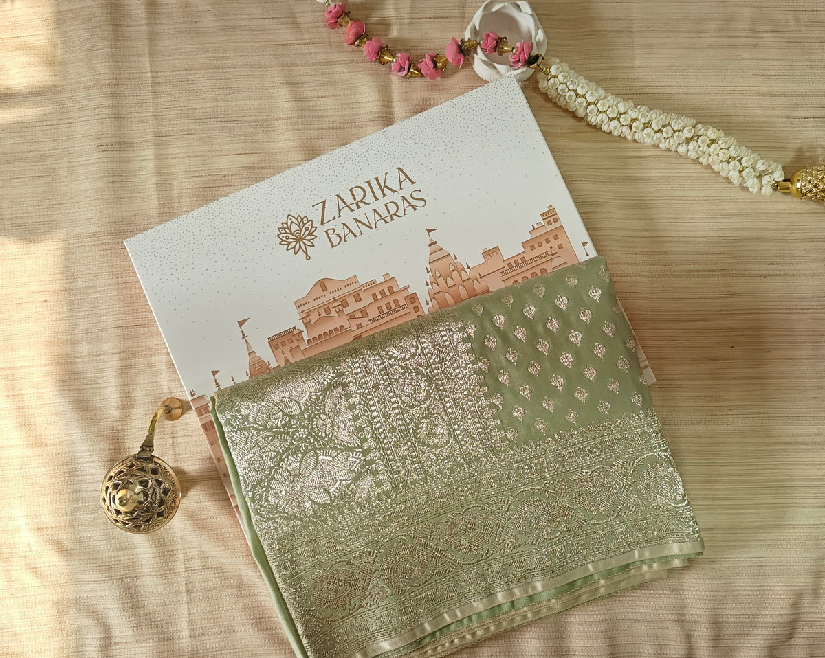 Pastel Green Silver Zari Saree